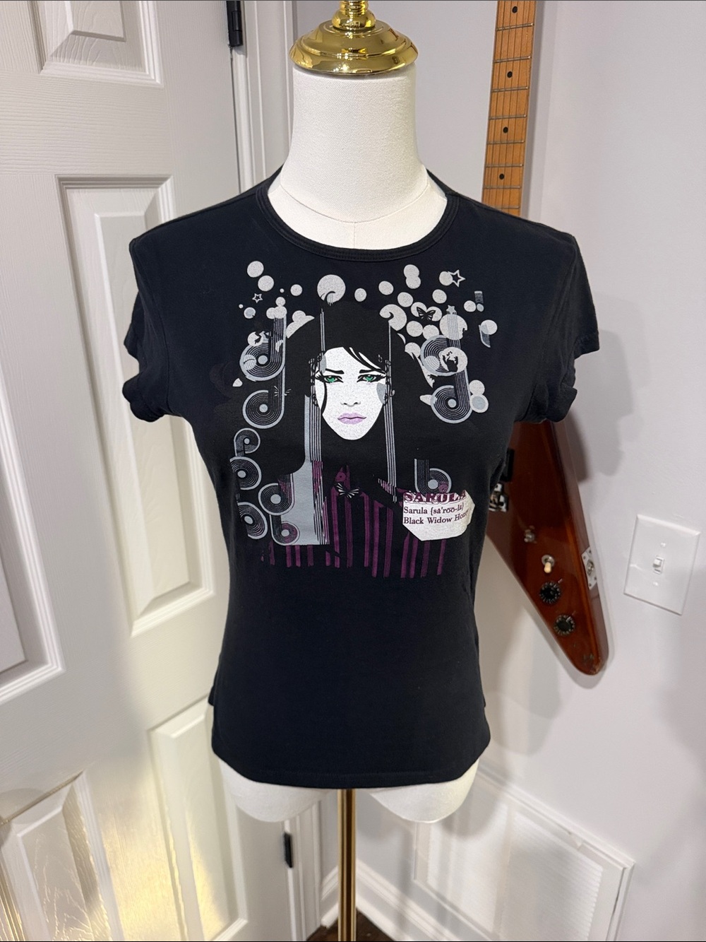 Express Black Short-Sleeve Graphic Tee with Illustrated Face